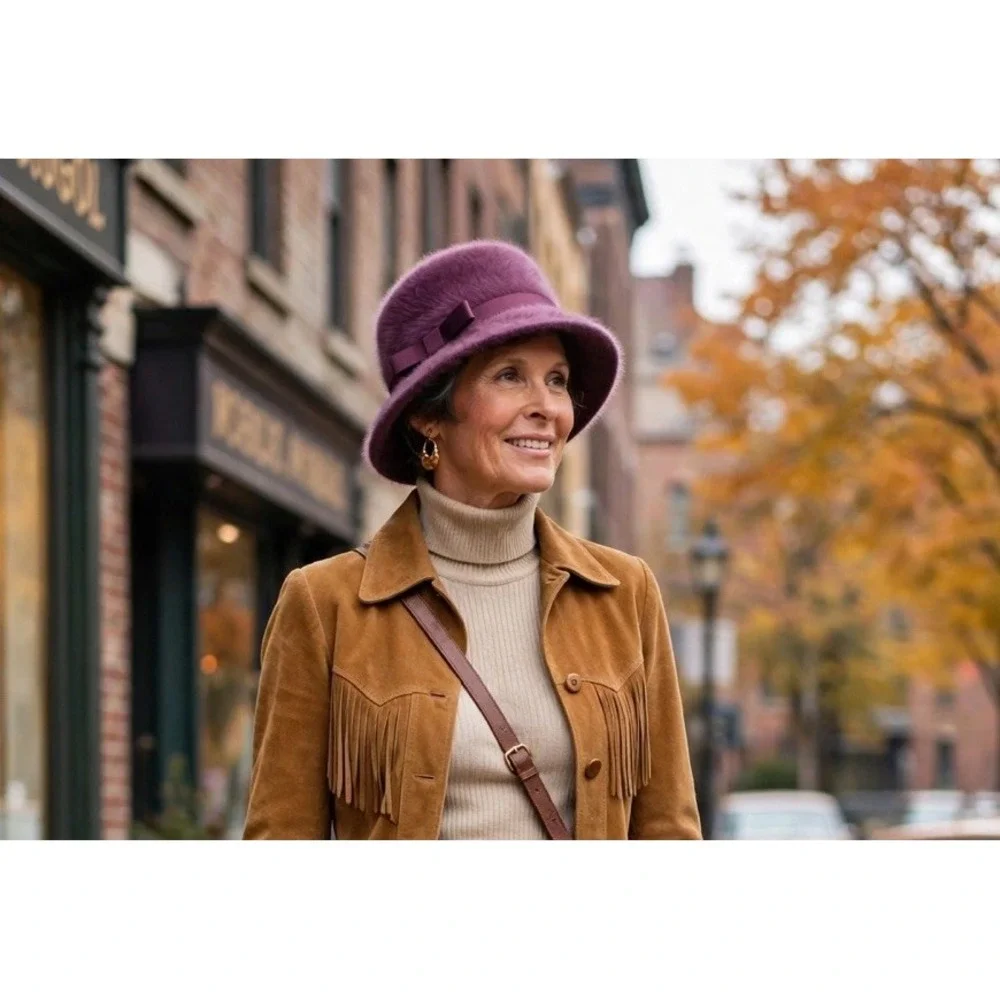 Vintage 70s Kangol Furgora Angora Plum Purple Bucket Hat Made In England Med